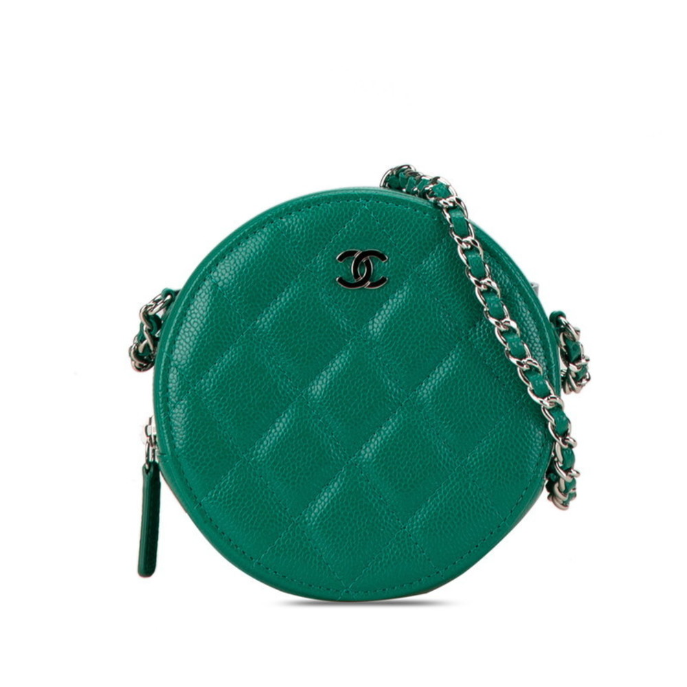 CHANEL Matelasse Mini Classic Chain Shoulder Bag Green Caviar Skin